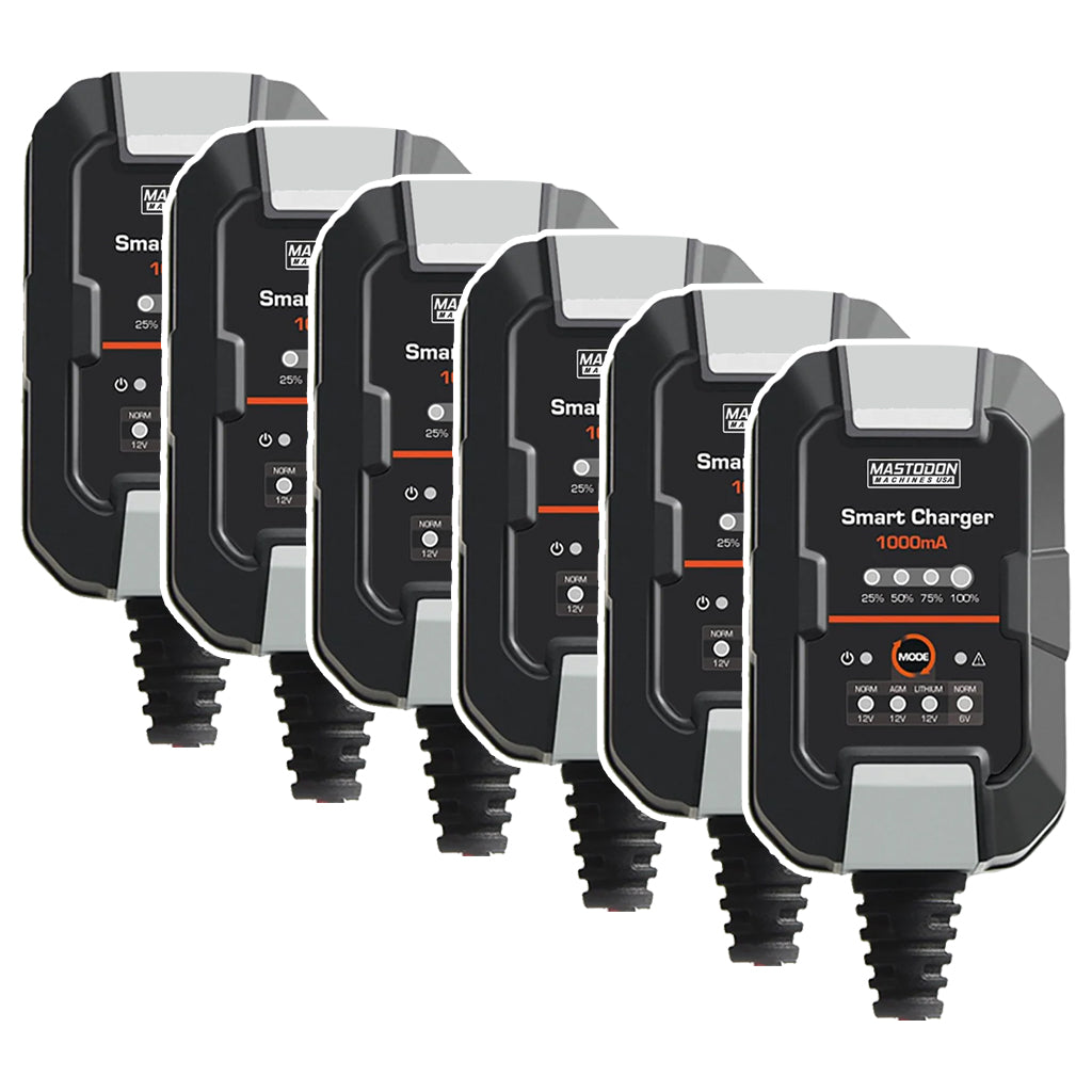 MASTODON F1000 12V/6V 1AH Intelligent Battery Charger (Smart Charger with Trickle Charge Feature) 6 Pack