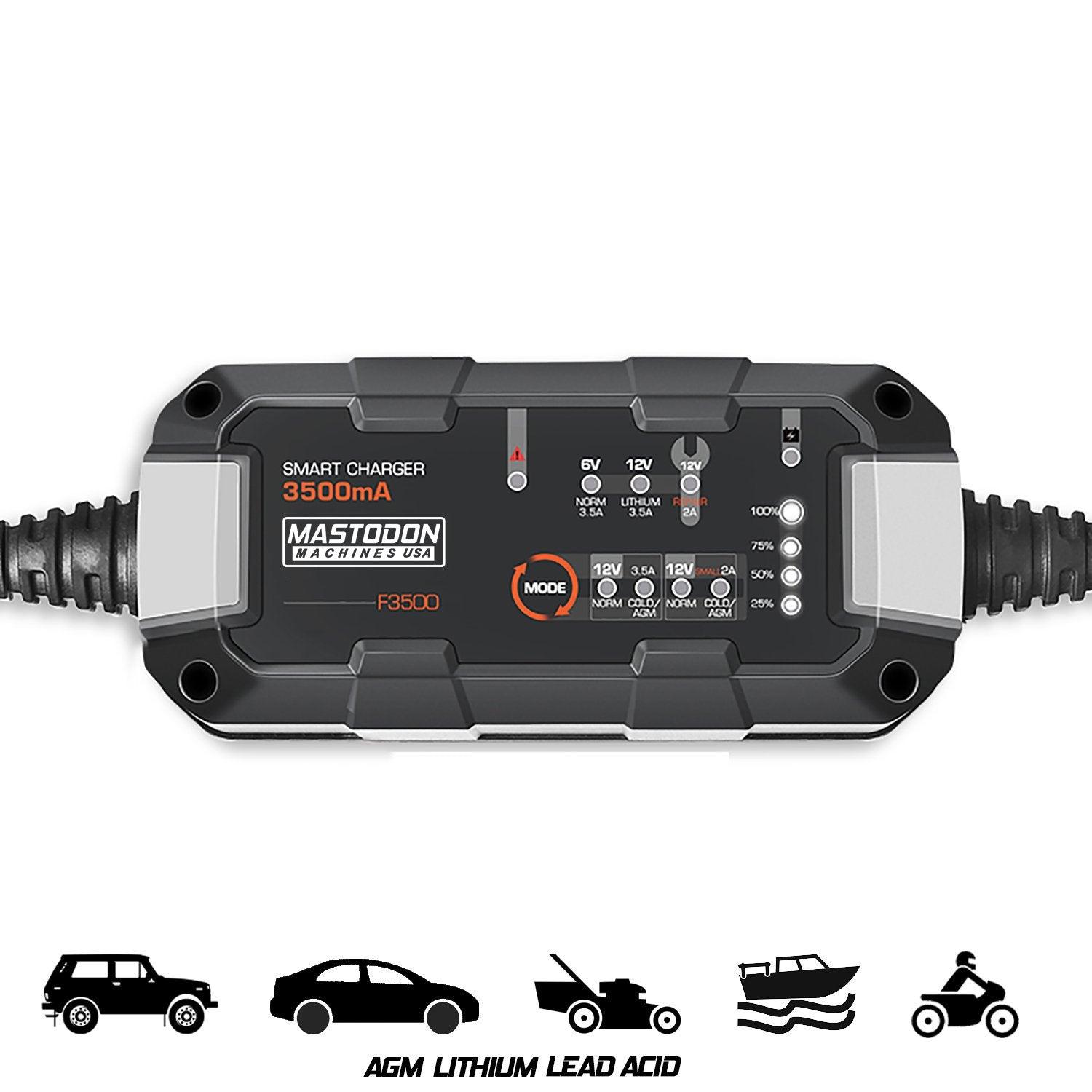 MASTODON F3500 12V/6V 3.5AH INTELLIGENT BATTERY CHARGER - Global Batteries SA